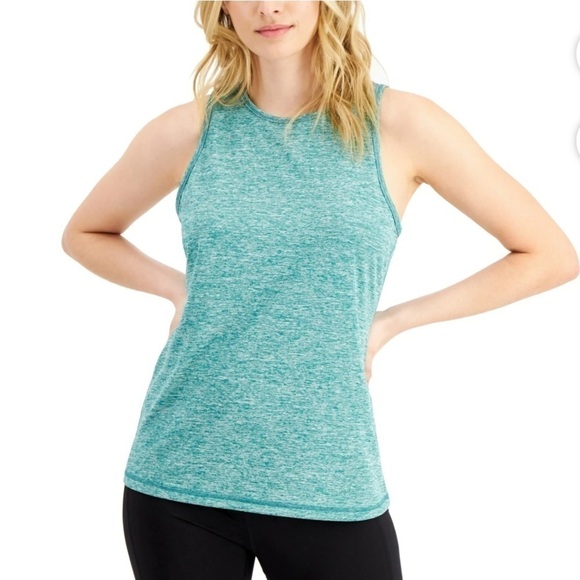 ID IDEOLOGY Women'Essentials Heathered Keyhole-Back Tank Top shirt tropical surf - Picture 4 of 13